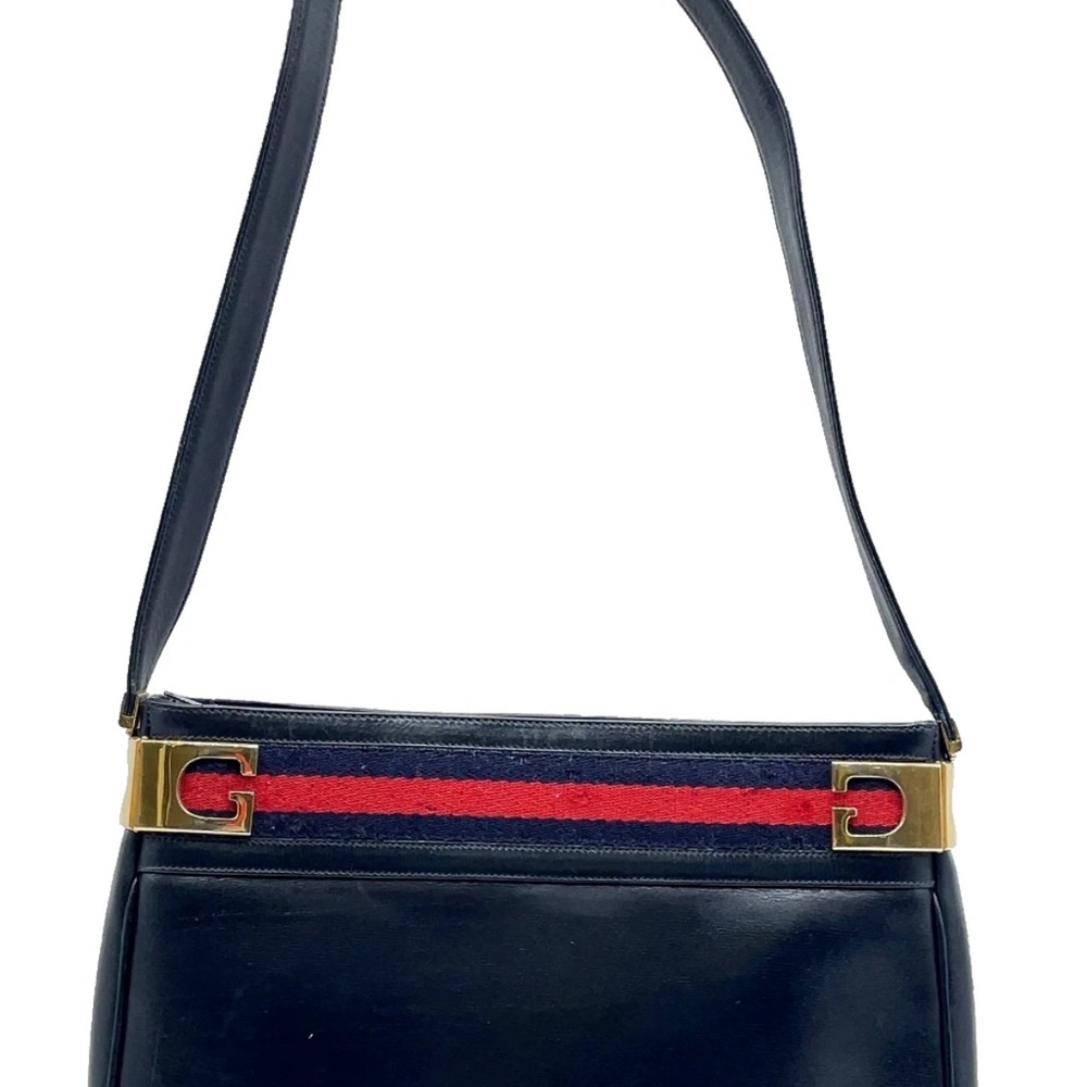 X SOLD X Auth Gucci Sherry Line Leather Navy Shoulder Bag W/Dustbag - Picture 2 of 16